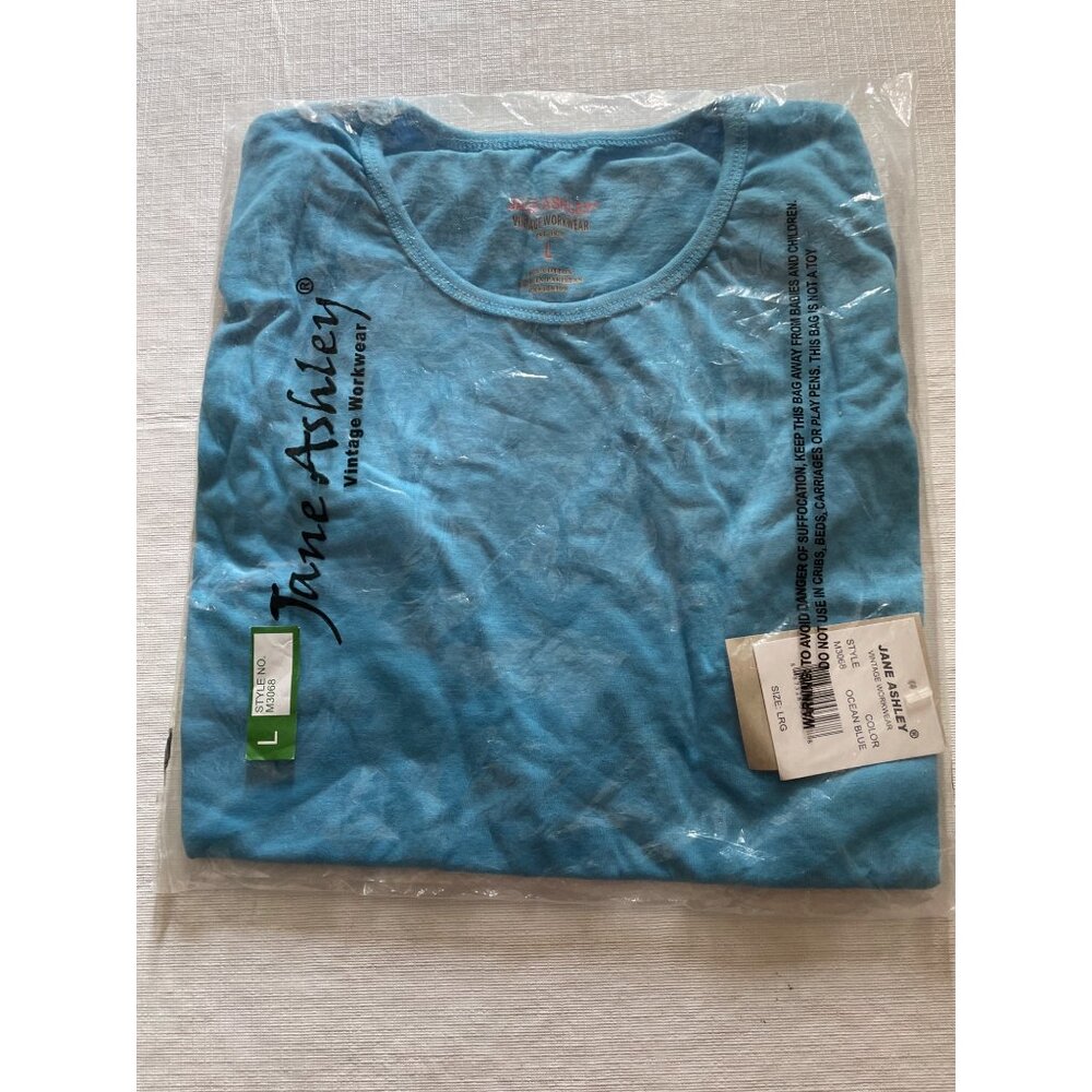 Jane Ashley Vintage Workwear Ocean Blue T-Shirt Size Large 100% Cotton Made In P